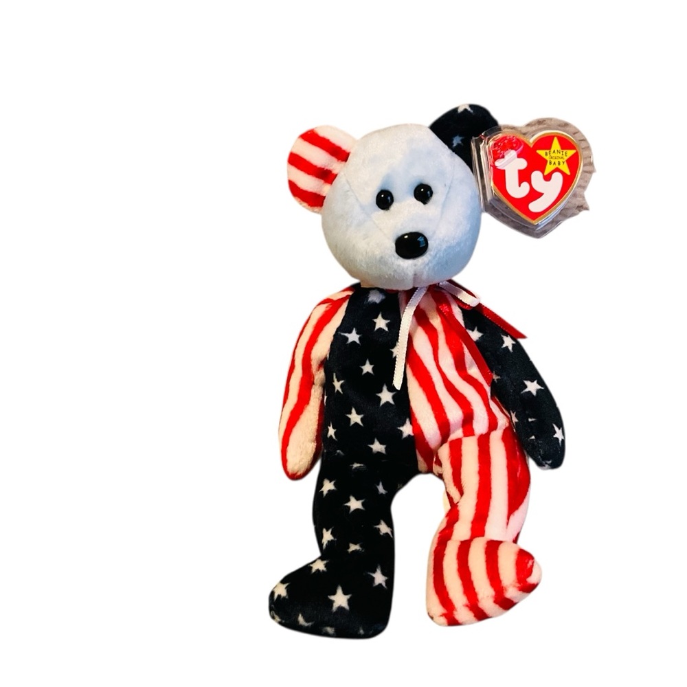 RARE Vintage Retired Ty Beanie Baby “Spangle” Stuffed Bear with Blue Face NWMT